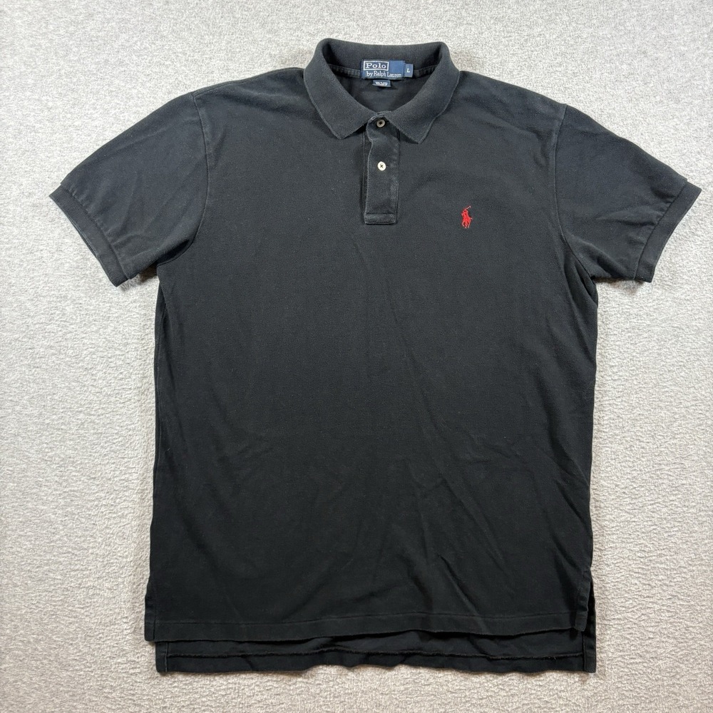 Vintage Polo Ralph Lauren Shirt Mens L Black Red Pony Short Sleeve Heavy Cotton
